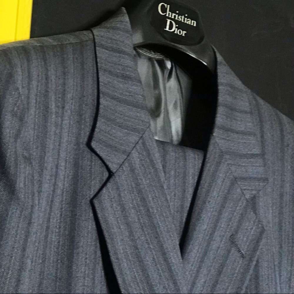 🔥HP🔥 VTG CHRISTIAN DIOR 2PC GREY PINSTRIPE 46R